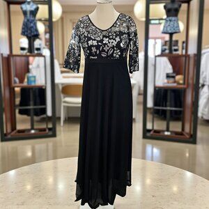 Rosegal Black Sequin Floral Maxi Dress 2XL Elegant Evening Formal Wedding Guest